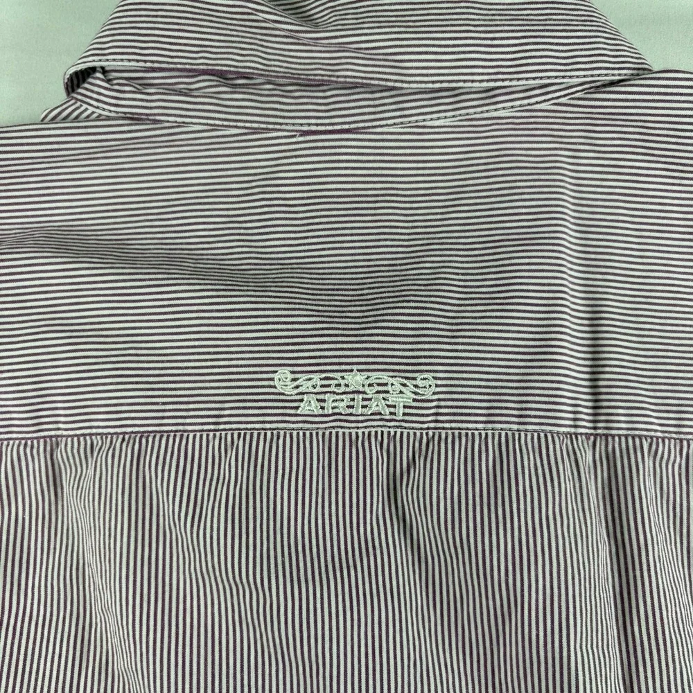 Ariat ReAL Button Down Shirt Womens 1X Purple Striped Logo Sleeve Western - Picture 9 of 12